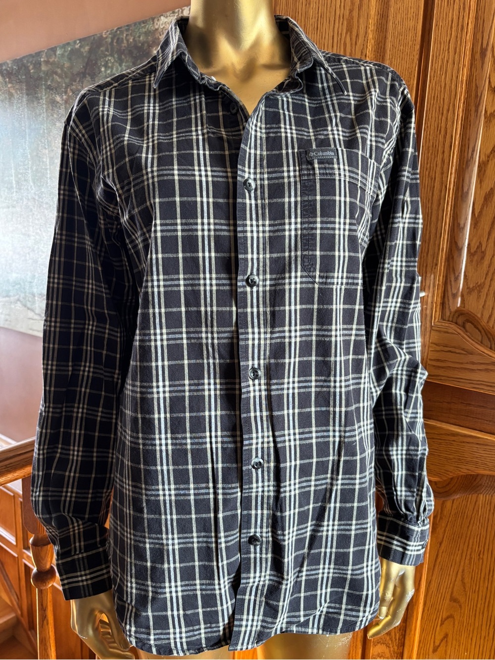 Columbia Black and White Plaid Button-Down Shirt